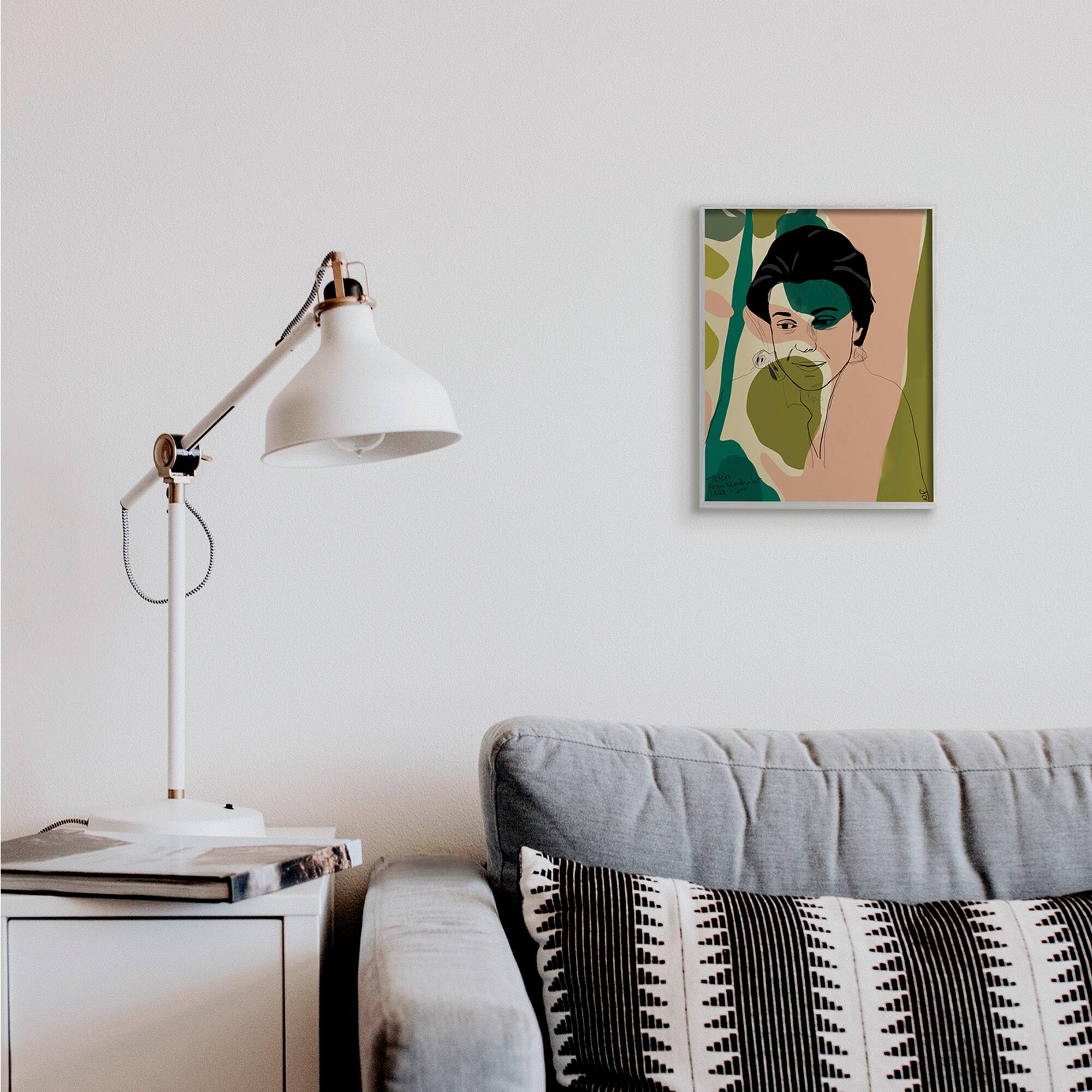 Stupell Industries Frankenthaler Painter Portrait Abstract Green Shapes in Gray Frame Wall Art